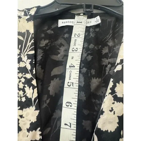 Rebecca Minkoff Assia Faux-Wrap Midi Dress Size S Black Cream Floral Flounce - Picture 11 of 14
